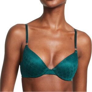 Victorias Secret Icon Push-Up Demi Bra 36C Green Monogram Lace Convertible Strap